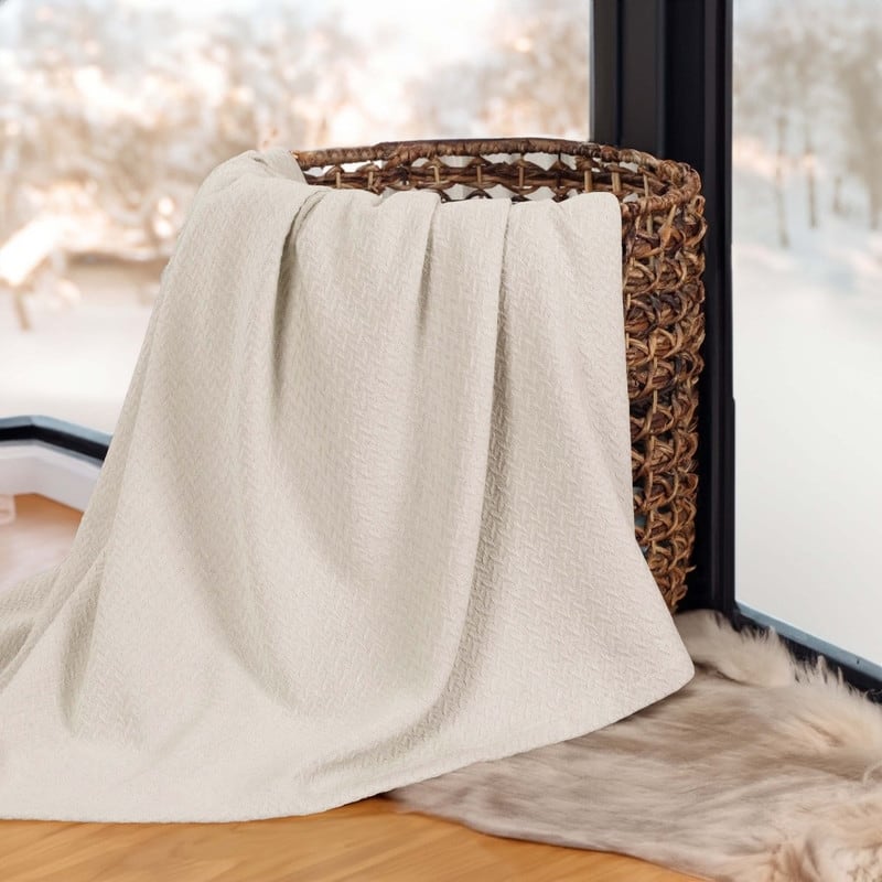 Blue Nile Mills Chevron Jacquard Dobby Weave Cotton Throw Blanket