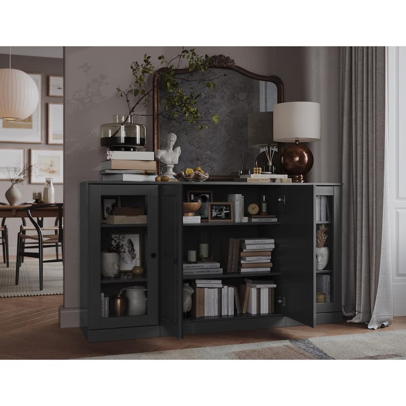 100% Solid Wood 65" Sideboard with Clear, Frosted Glass or Solid Wood Doors by Palace Imports