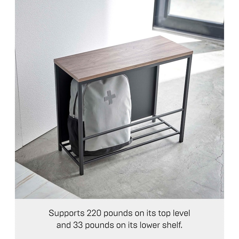 Yamazaki Home Entryway Storage Organizer and Bench, Steel and Wood - L 9.84 x W 23.62 x H 17.72 inches