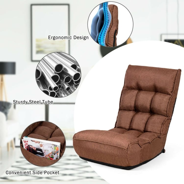 4-Position Adjustable Floor Chair Folding Lazy Sofa - 24" x 26" x 31" (L x W x H)