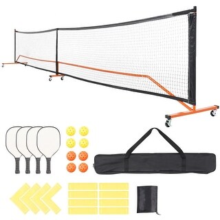 22 Feet Rectangular Portable Pickleball PE Net with Metal Frame and Carry Bag