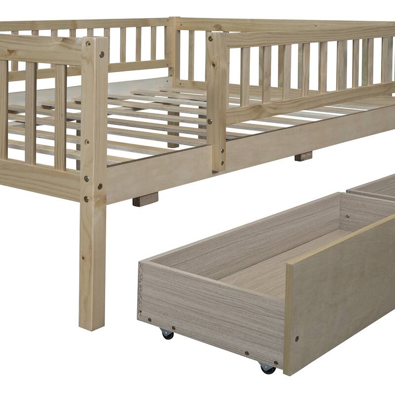 Full Size Pine Wood Daybed with Two Drawers, Modern Design