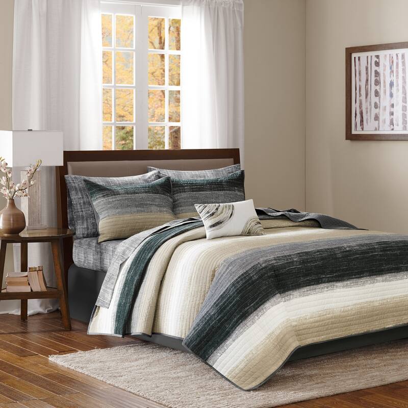 Madison Park Essentials Barret Quilt Set with Cotton Bed Sheets