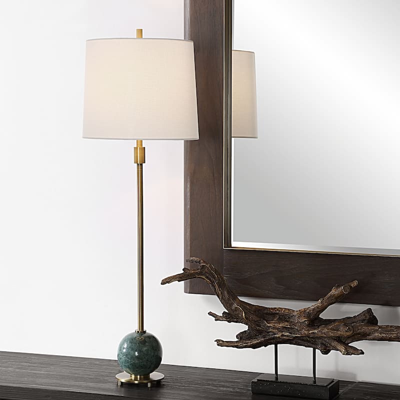 Buffet Lamp with Linen Drum Shade - 36.25" - Brass Finish