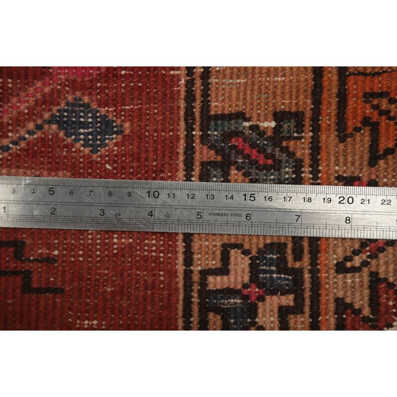 Hand Knotted Oriental 100% Wool Carpet Traditional Geometric Oranges & Rust Ardebil Runner Rug - 10' 2'' X 3' 9''
