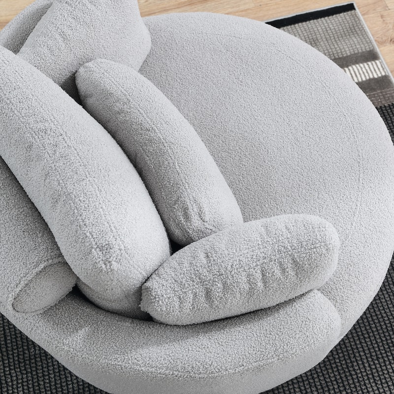 Grey Teddy 52" Upholstered Swivel Barrel Chair with Moon Storage Ottoman