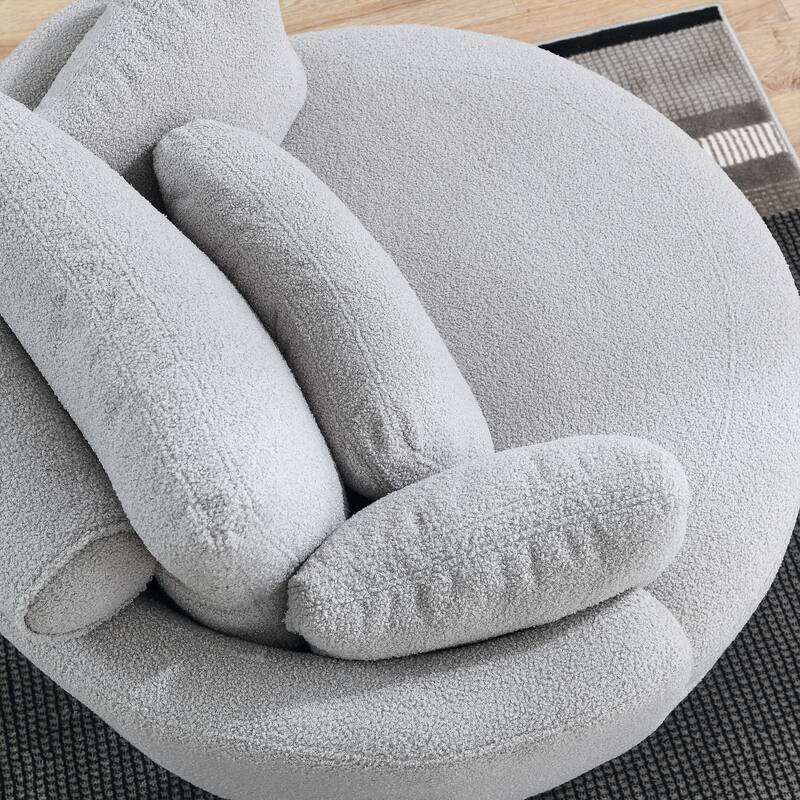 Wide Teddy Fabric Oversized Swivel Barrel Chair with Moon Storage Ottoman, 4 Pillows and 360° Rotation