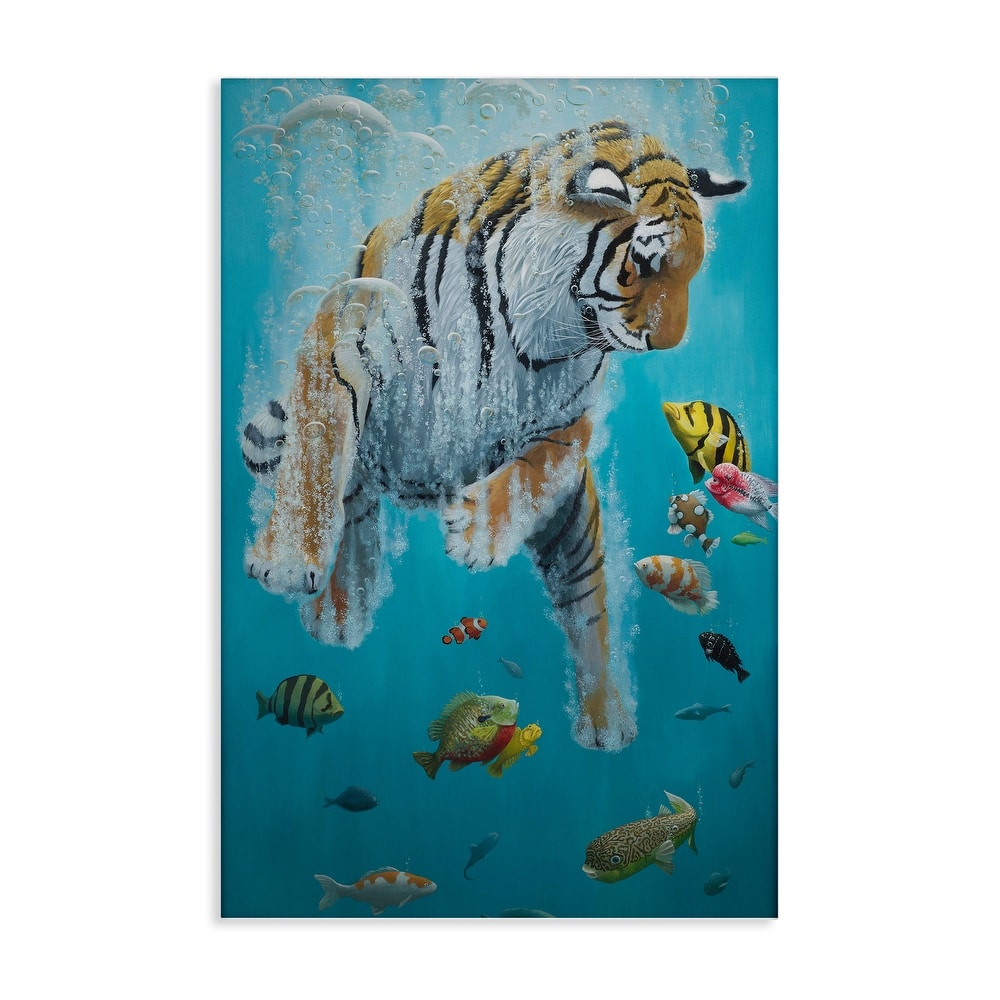 Stupell Swimming Tiger Among Fish Canvas Wall Art Design By Heather Gauthier