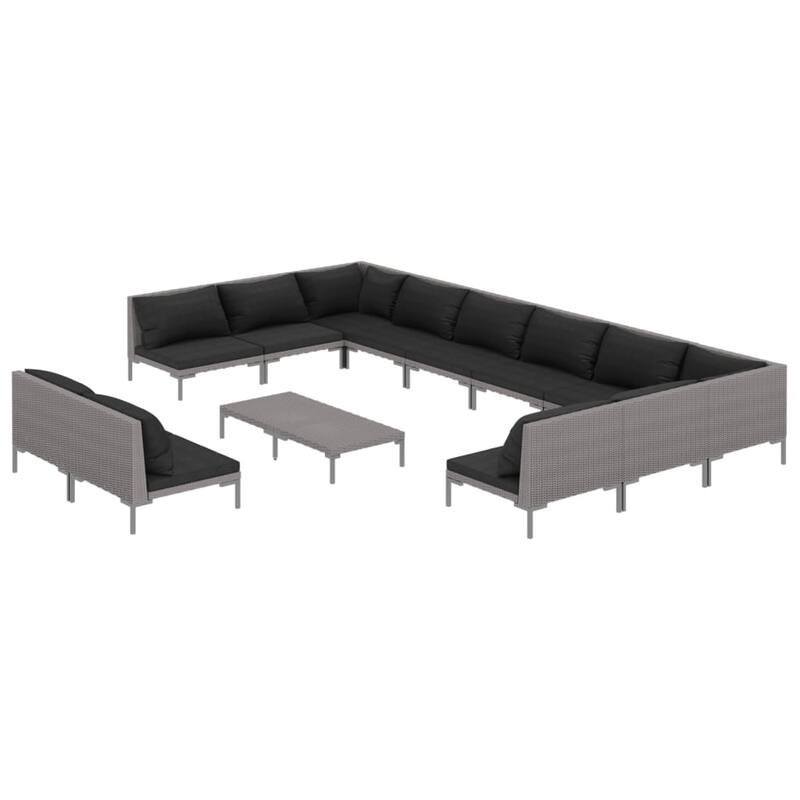 vidaXL Patio Lounge Set Outdoor Sectional Sofa Set Table Poly Rattan Dark Grey - 27.6" x 27.6" x 24"