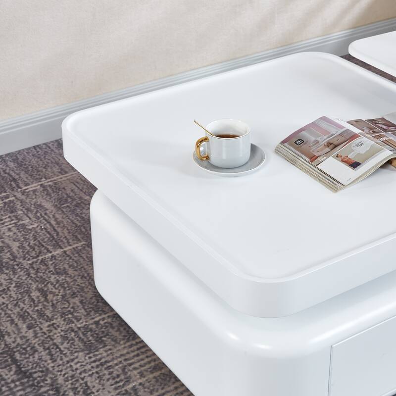 2 Pieces White MDF Round Coffee Table Set for Living Room, Bedroom