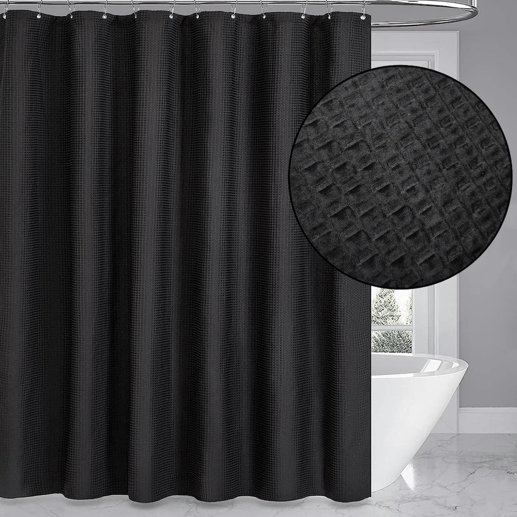 70" x 72" - Black Fabric Textured Glam luxury Shower Curtain