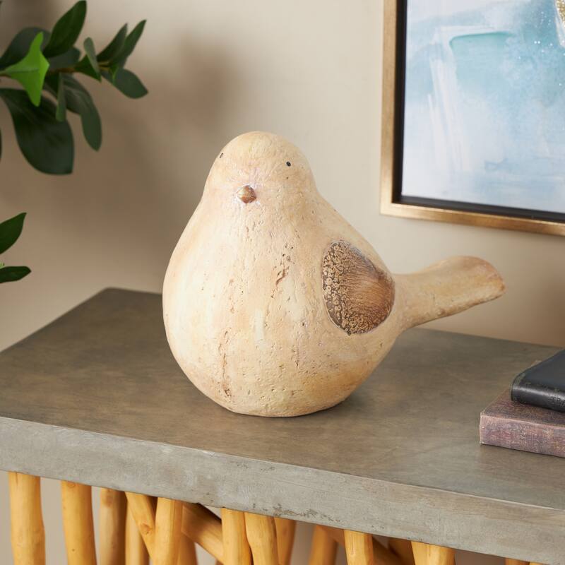 Cream Magnesium Oxide Sitting Bird Decorative Garden Sculpture with Brown Accents - Cream