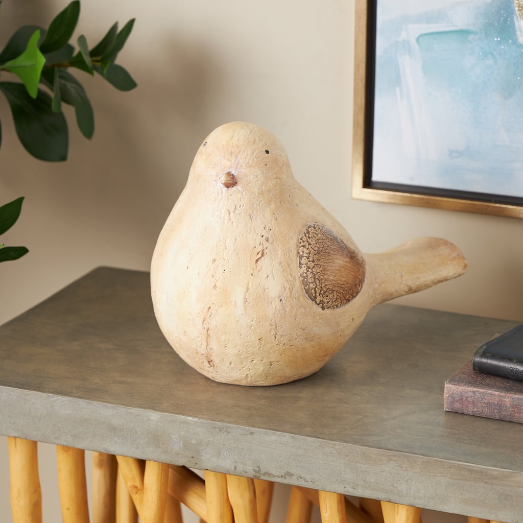 Cream Magnesium Oxide Sitting Bird Decorative Garden Sculpture with Brown Accents