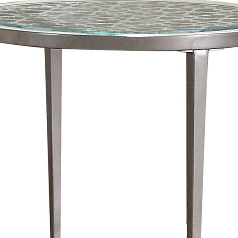 Round Glass Top Metal End Table with Sleek Tapered Legs, Silver