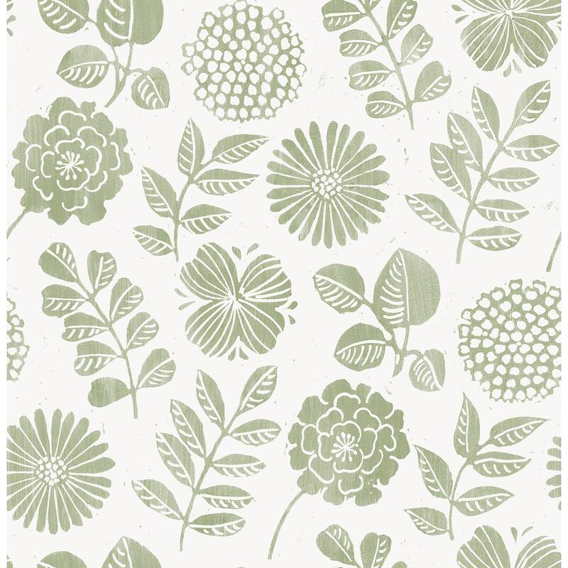 A-Street Prints Inge Moss Floral Block Print Wallpaper