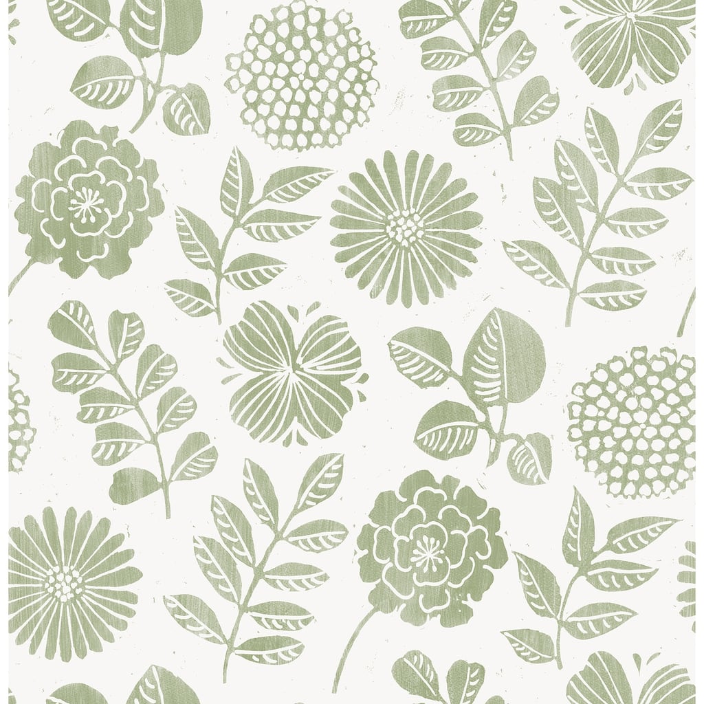 A-Street Prints Inge Moss Floral Block Print Wallpaper