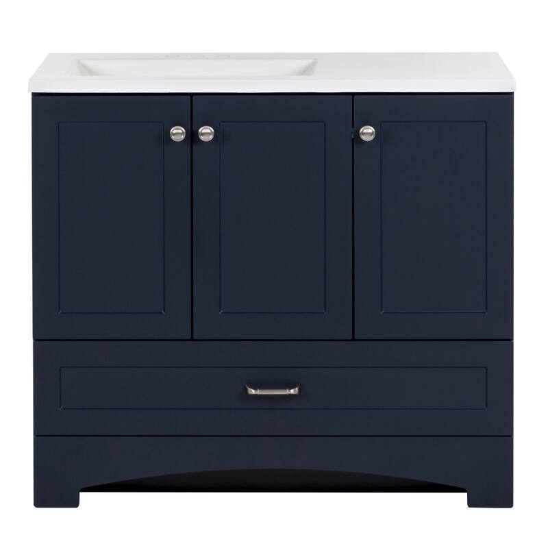 Spring Mill Cabinets Emlyn 36.5" Bathroom Vanity With Shelves, Drawer, and White Sink Top