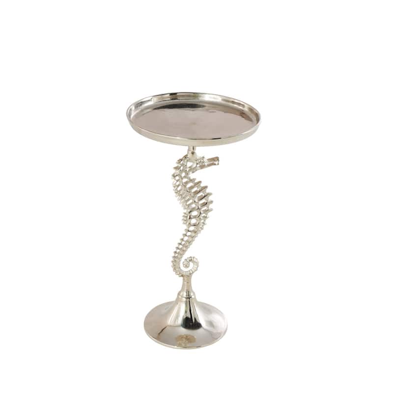 Aluminum Metal Sea Horse Pedestal Side End Accent Table with Tray Top - Silver or Gold - Roche River Decor