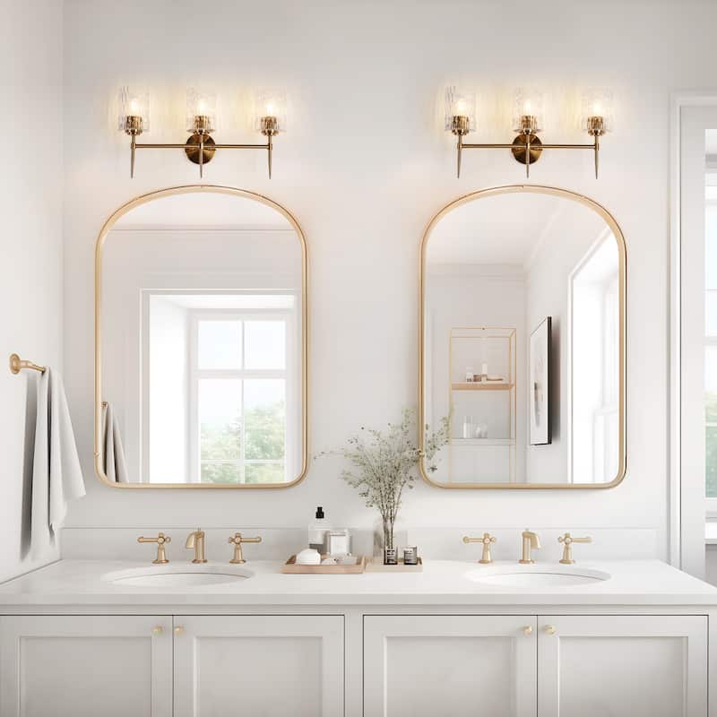 Modern 3-Light Gold Glam Bathroom Vanity Lights Textured Glass Wall Sconces - L 23.6" x H 12.6"