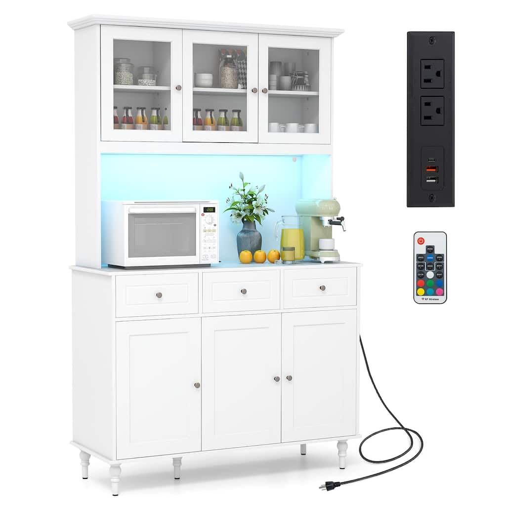Gymax 77'' Tall Kitchen Pantry Storage Cabinet with LED Lights and