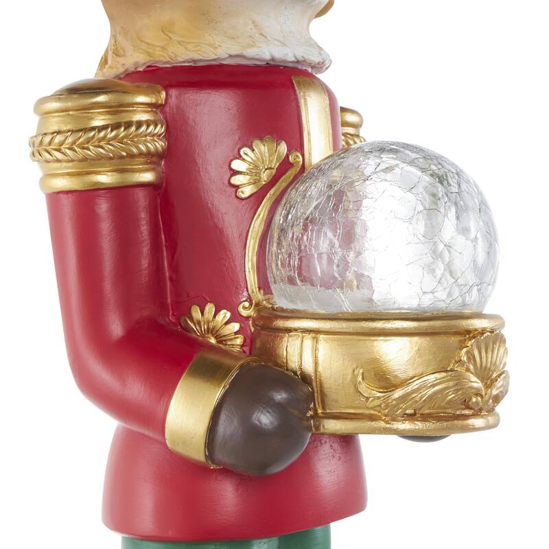Fiberglass Dog Tall Soldier Nutcracker Christmas Sculpture with LED Light Snow Globe - Red - Roche River Decor