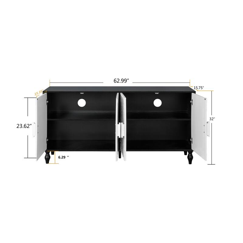 Carved Doors Storage Cabinet Buffet Sideboard Console Table, Black White