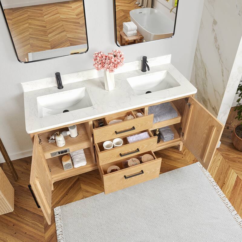 Gara Double Bath Vanity with Composite Stone Top and Mirror