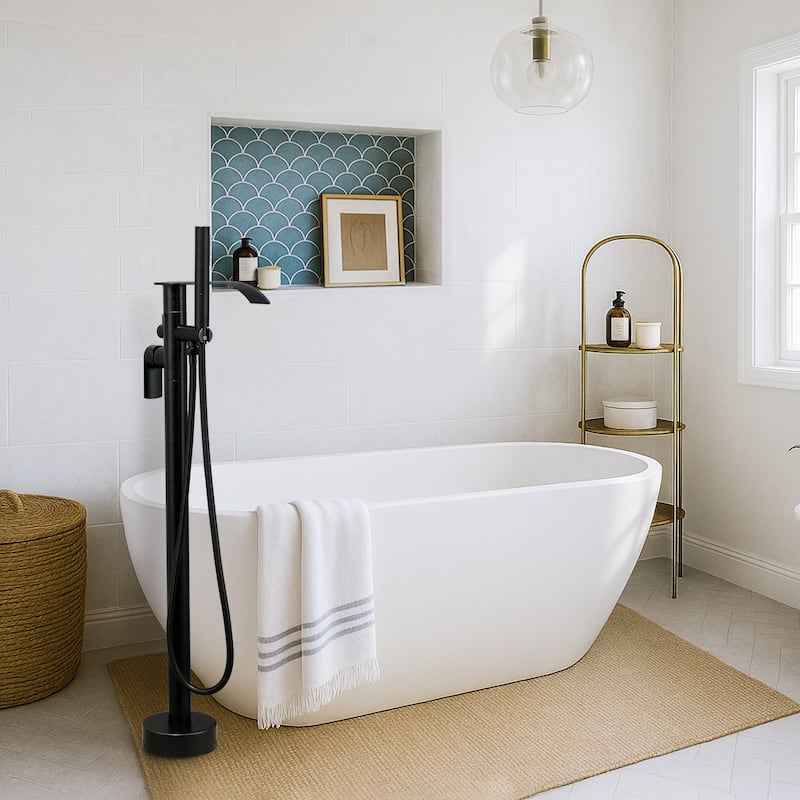 WOWOW Single-Handle Freestanding Waterfall Tub Faucet with Handshower