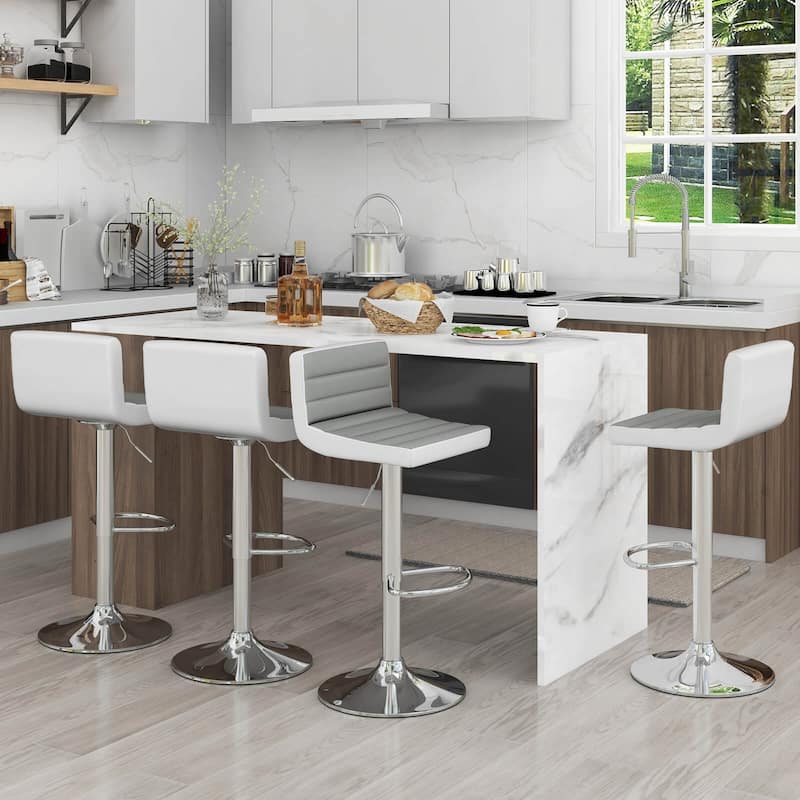 Costway Set of 2 Bar Stools Adjustable Barstool PU Leather Swivel Pub - Set of 2