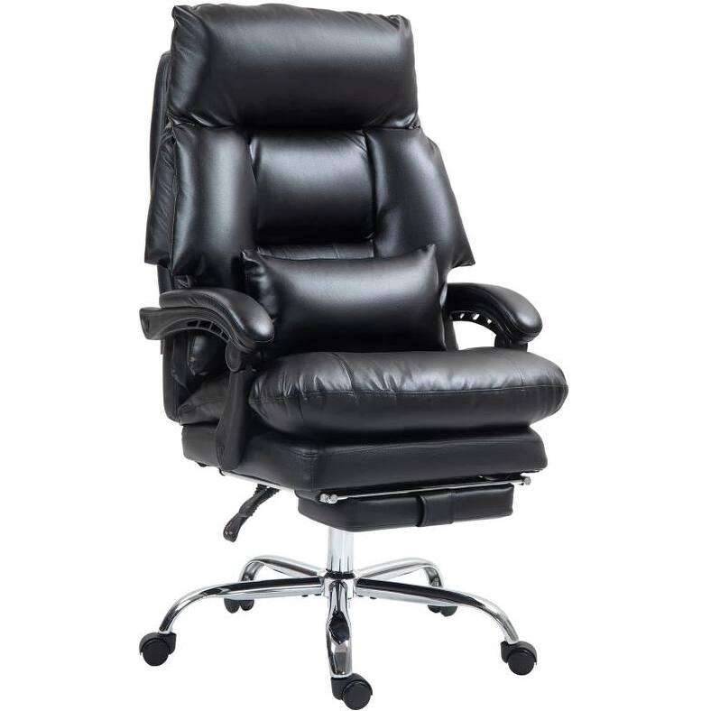 Overstuffed Office Chair, High Back Desk Chair with Foot Rest, Black