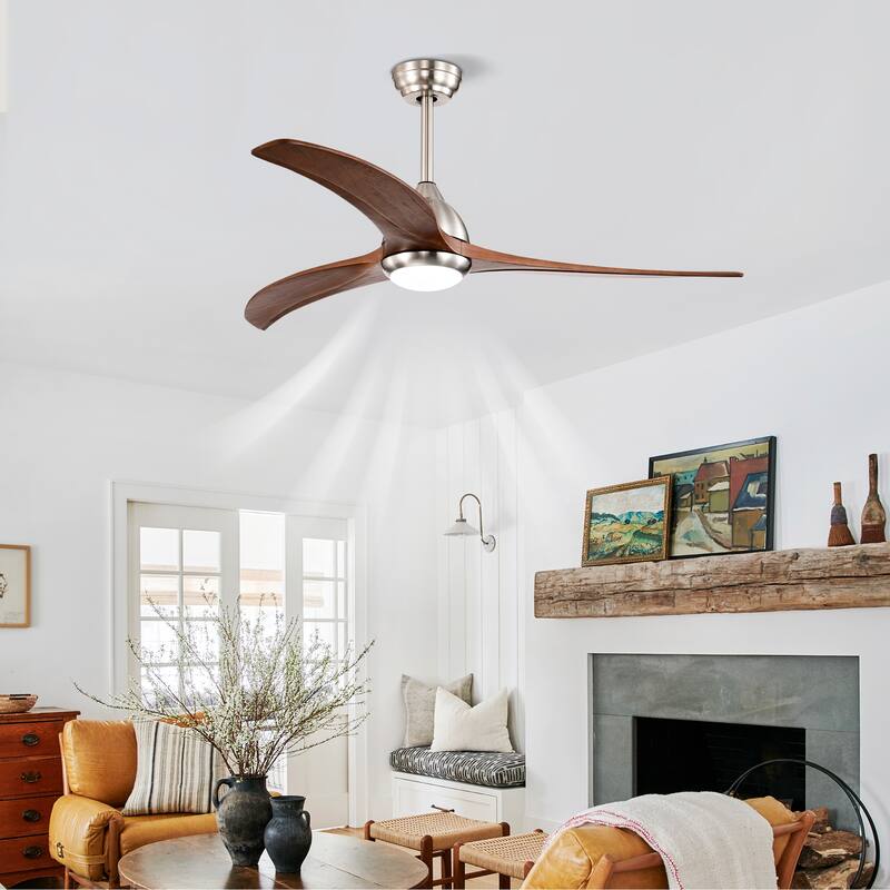 52 Inch Ceiling Fan with Light and Remote, Indoor/Outdoor Wood Ceiling Fan with 3 Blades, Noiseless Reversible DC Motor - Nickel
