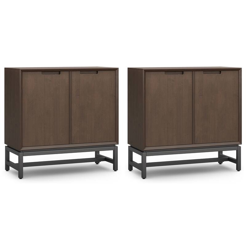Simpli Home Banting Solid Wood 32 inch Storage Cabinet in Walnut Brown (Set of 2) - 32"W x 14"D x 31.5"H