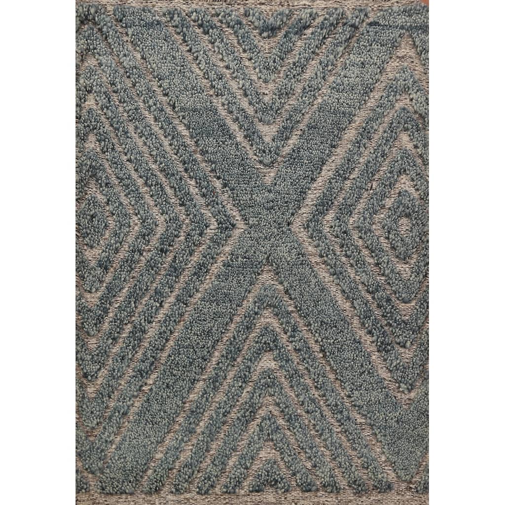 Geometric Moroccan Modern Foyer Rug Hand-Knotted Wool Carpet - 2'0"x 3'0"