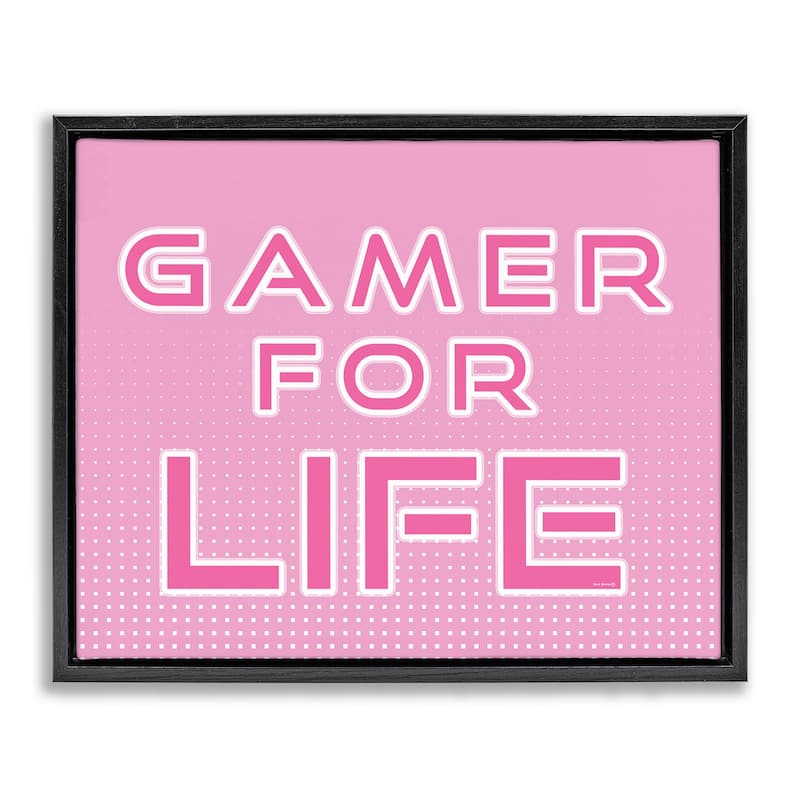Stupell Pink Gamer For Life Framed Floater Canvas Wall Art Design By Yass Naffas Designs - 31 x 25 - Black