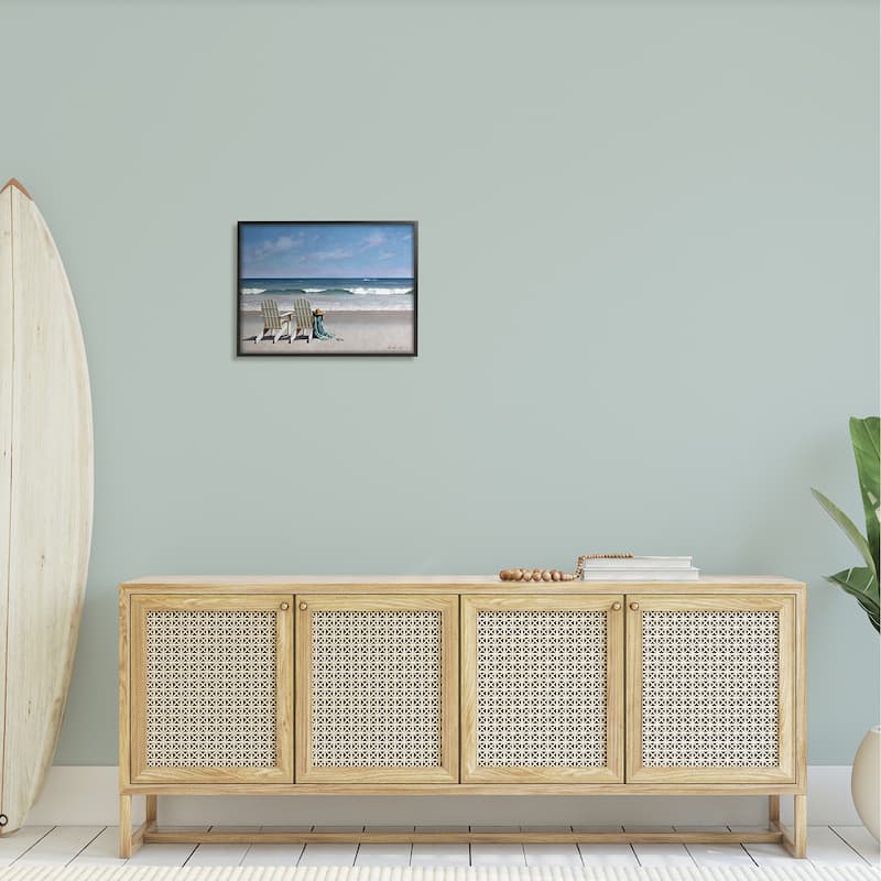 Stupell Two White Adirondack Chairs on the Beach Framed Art, 11 x 14, Design By Artist Zhen-Huan Lu - Multi-Color