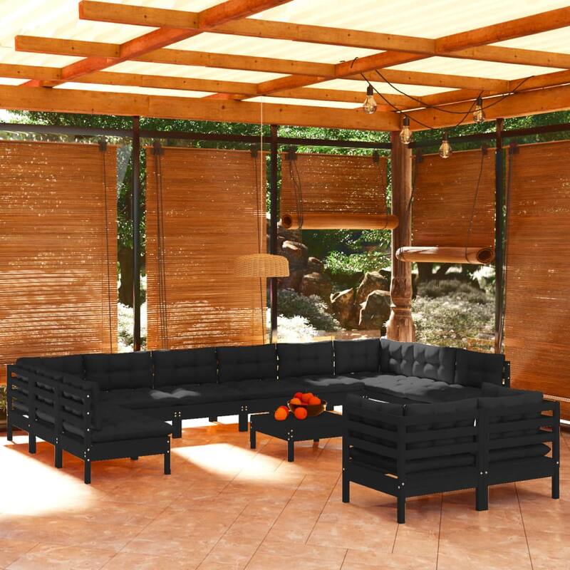 vidaXL Solid Pinewood Patio Lounge Set 13 Piece with Cushions Multi Colors