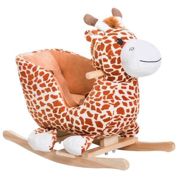slide 2 of 11, Plush Giraffe Rocking Horse with Song, Safety Belt, and Soft Plush Body for Kids 18+ Months Brown