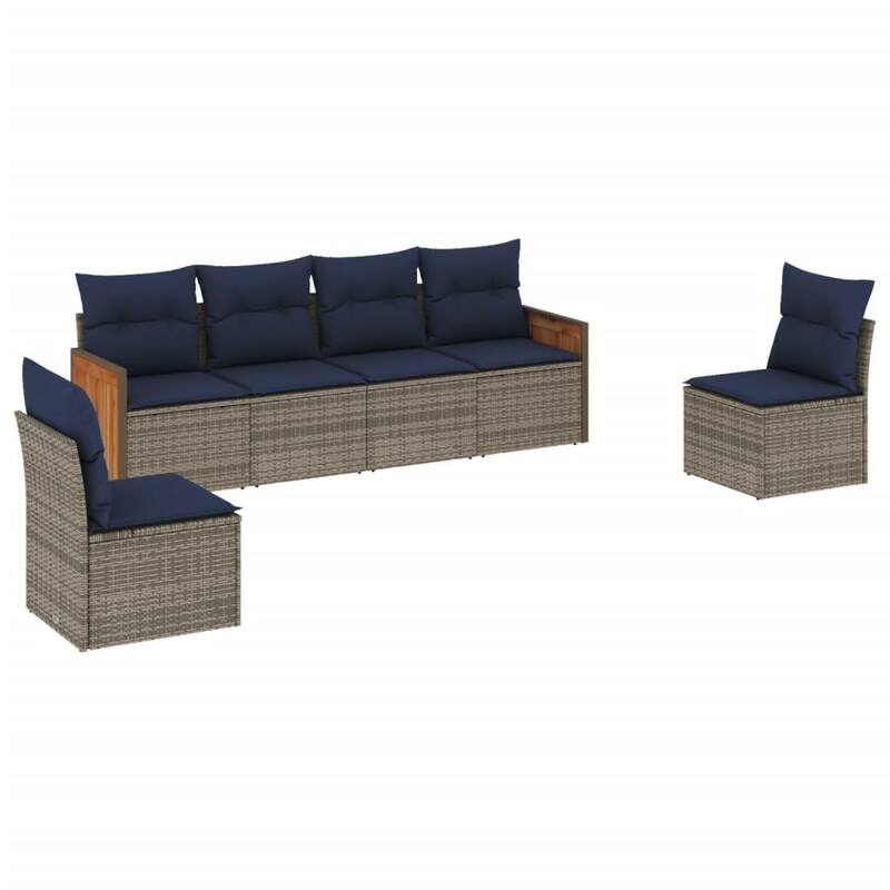 vidaXL 6/7 Piece Patio Sofa Set with Cushions Black/Gray Poly Rattan - 21.7 x 24.4 x 27.2
