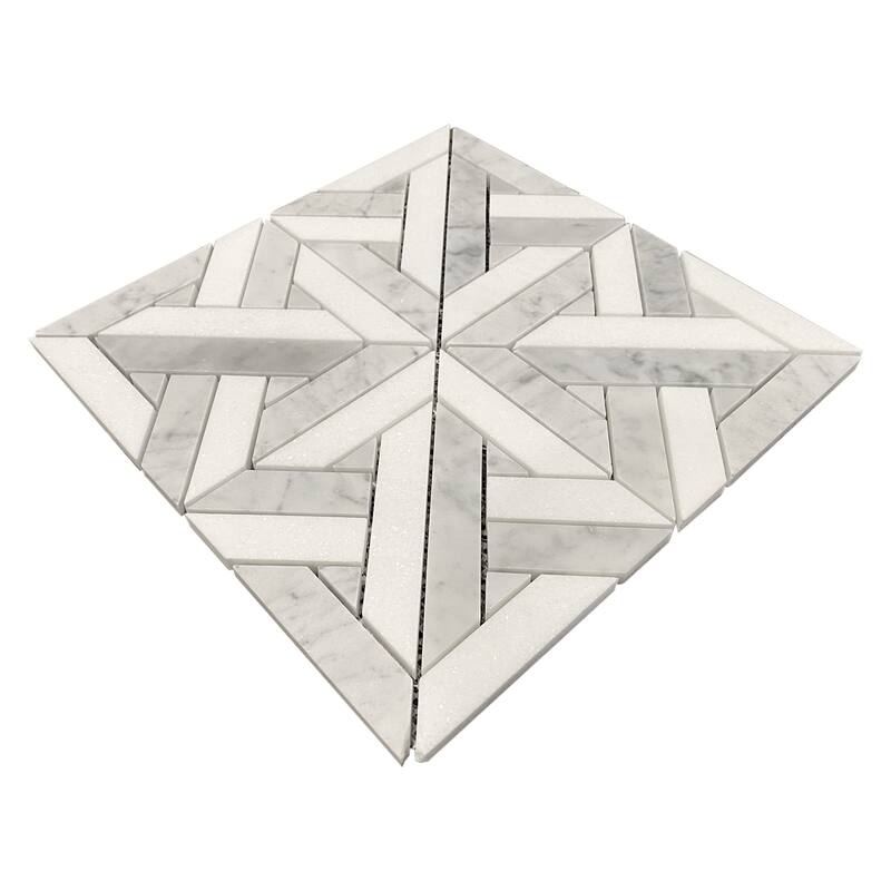 Thassos & Carrara Marble Square Water Jet Polished Mosaic Tile