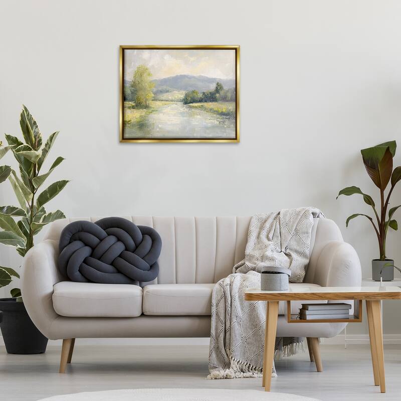 Stupell Abstract River & Mountain Scene Framed Floater Canvas Wall Art Design By Petal Prints Design