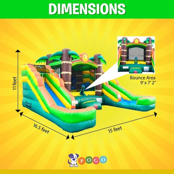 Pogo Bounce House Crossover Double Water Slide Bounce House Combo, Tropical