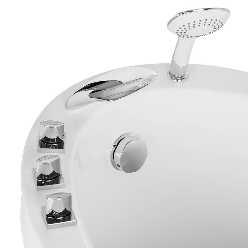 Japanese style 59 in. Acrylic Deep Soaking Freestanding Bathtub with Faucets and Integral Seat