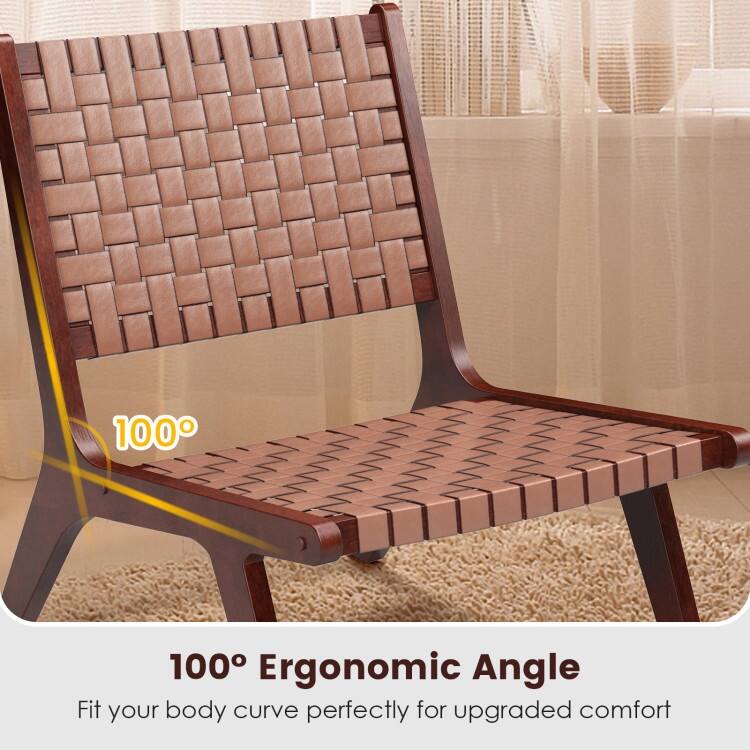 Woven Leather Accent Chairs with Wood Frame
