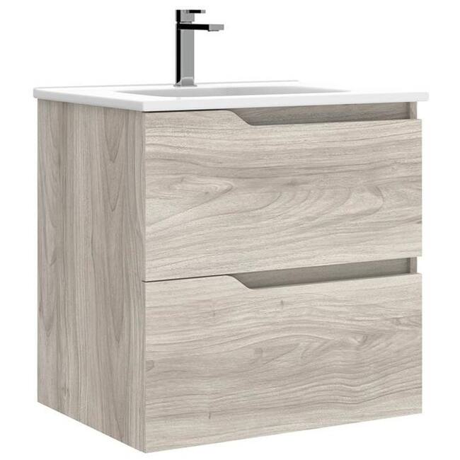WS Bath Collections Menta C60 Menta 24" Wall Mounted Single Basin - Grey Pine - Steel Finish