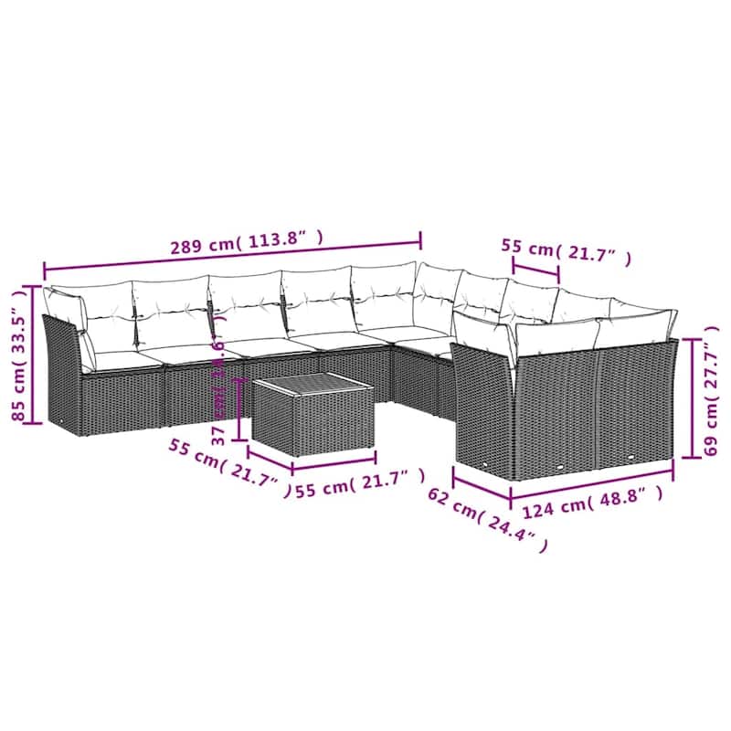 vidaXL Patio Sofa Set with Cushions Outdoor Furniture 11 Piece Poly Rattan