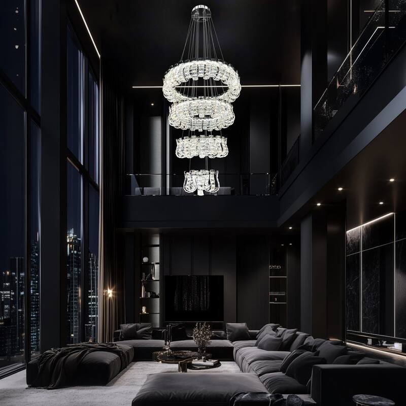 Luxury Grand Modern Gold Crystal LED Chandelier - 4 Tier Dimmable