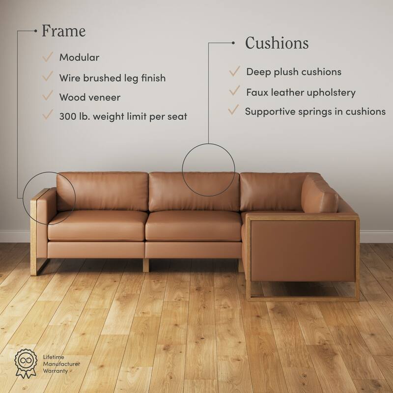 Madison Modern Upholstered Modular Sofa or Couch for Living Room with Solid Wood Legs
