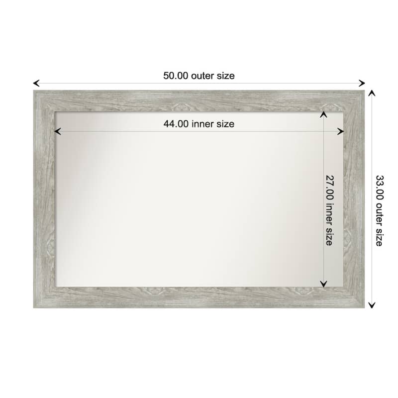 Dove Greywash Framed Non-Beveled Custom Wall Mirror, Bathroom Vanity Mirror - Outer Size: 50 x 33