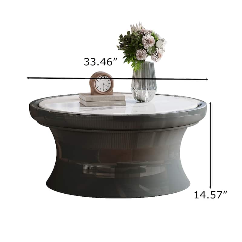 33.46" Modern Round Coffee Table,White Glossy Sintered Stone Table top, Green