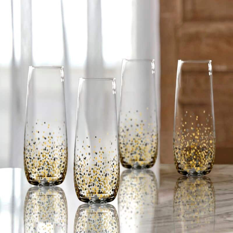 Circleware Stemless Flute with Gold Confetti Decal Set of 2 10.5oz